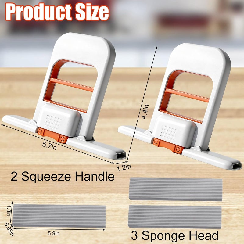 Juome Mini Foldable Desktop Mop - Portable Self-Squeeze Sponge Cleaning Tool, Wet and Dry Use Cleaning System, Mini Mop for Kitchen Counter, Bathroom, Glass (3 Sponge Head + 2 Squeeze Handle) - Image 2